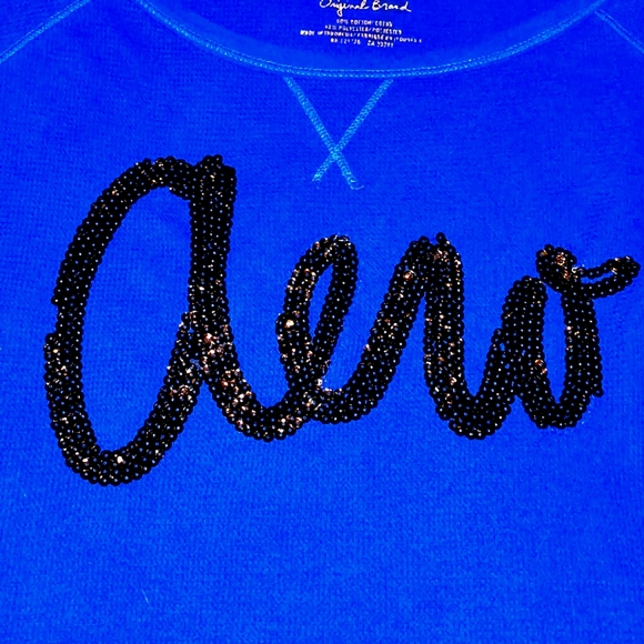Aeropostale Henley Sweater w/ Aero Logo in Black Sequins in Royal Blue Size XL - Picture 7 of 8